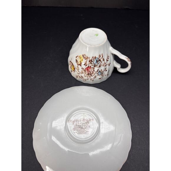 Vtg Staffordshire Bouquet Teacup, Johnson Brothers England Cup Saucer - Picture 10 of 16